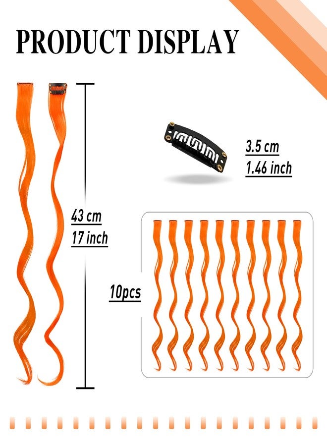 SOFEIYAN 10 Pcs Colored Hair Extensions Party Highlights Colorful Clip in Hair Extensions 17 Inch Curly Wavy Synthetic Hairpieces for Women Kids Girls Halloween Christmas Cosplay, 10Pcs Orange - Image 2